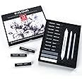 KALOUR 15 Pro Charcoal Drawing Set - Soft,Medium,Hard Charcoal and White Charcoal - Charcoal Sticks for Drawing Sketching Sha