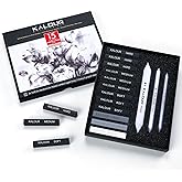 KALOUR 15 Pro Charcoal Drawing Set - Soft,Medium,Hard Charcoal and White Charcoal - Charcoal Sticks for Drawing Sketching Sha
