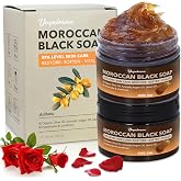 2 PCS Moroccan Black Soap with Argan and Rose, SPA Level Black Beldi Soap | Handmade Soap Exfoliating and Softening, Natural &amp; Organic for Face, Body, Hair and Shave, Rose Scent, 5.29 oz/150 g