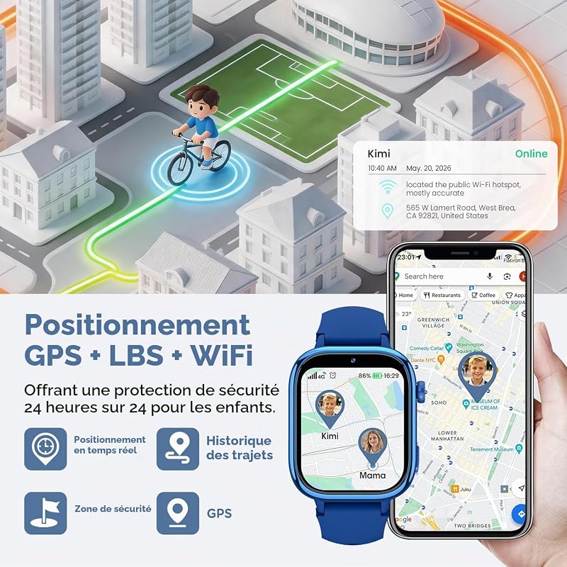 Nouvelle 4G Montre Connectée Enfant avec Appel Vidéo & GPS, IP68 Étanche Smartwatch avec SOS, SMS Chat Vocal, Mode École, Podomètre, Réveil, Suivi du Sommeil, Cadeau pour Garçons et Filles Bleu — photo 3 sur 7
