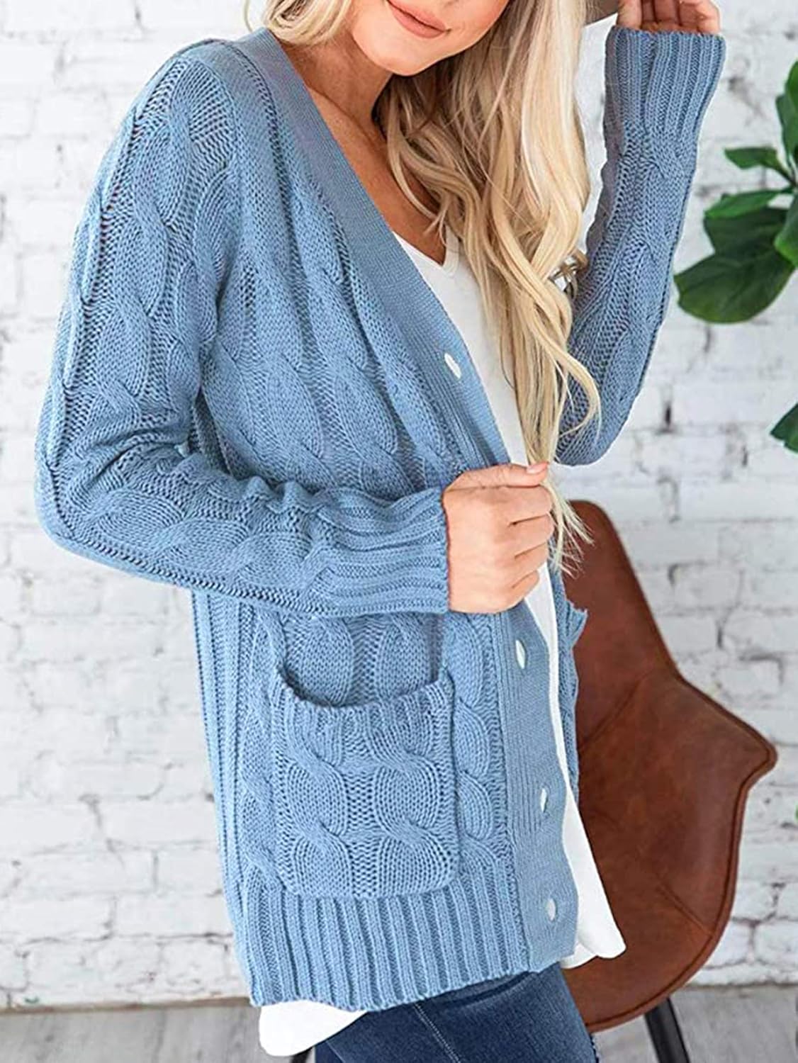 PRETTYGARDEN Women’s Long Sleeve Open Front Knitted Cardigan Sweater Button Down Chunky Outwear Coat with Pockets at  Women’s Clothing store