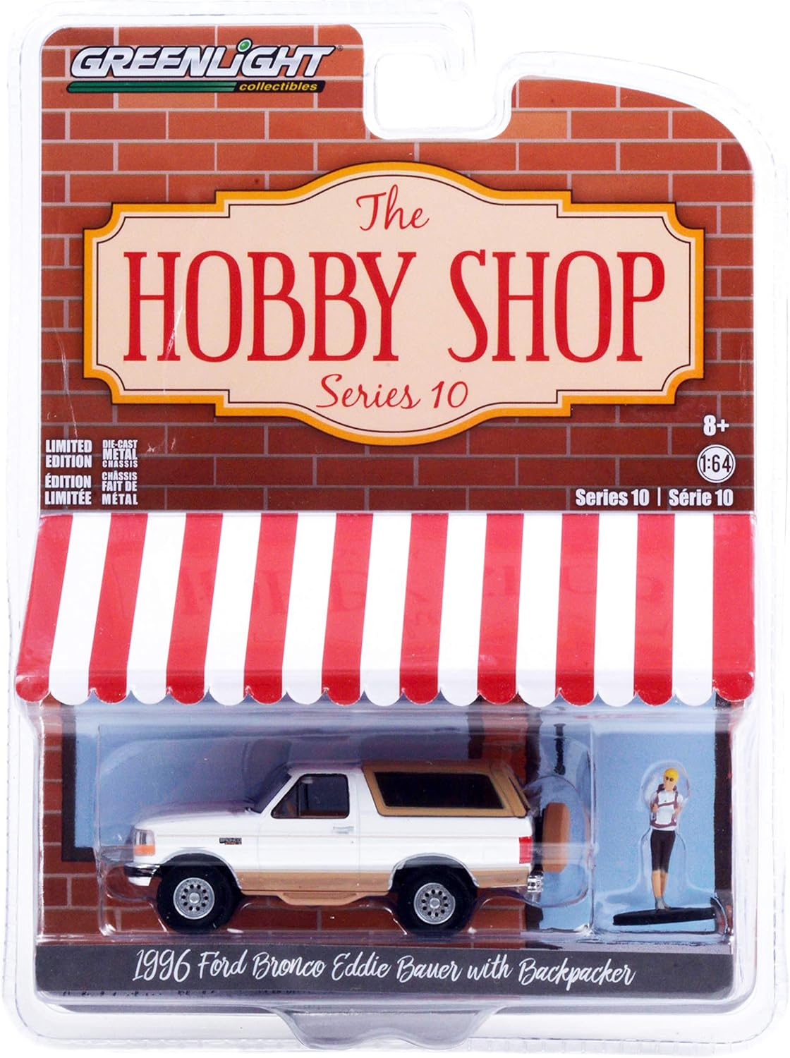 1996 Ford Bronco Eddie Bauer Oxford White and Light Saddle with Backpacker Figurine The Hobby Shop 1/64 Diecast Model Car by Greenlight 97100 F: Toys & Games