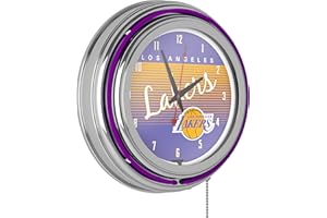 TRADEMARK GLOBAL Los Angeles Lakers Hardwood Classics NBA Chrome Neon Clock