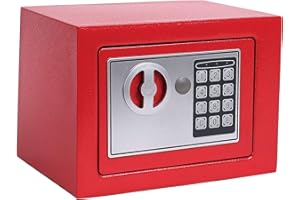 Heroecol Key and Electronic Security Safe Box Digital Deposit Box for Home Office Hotel Business Lock Box for Cash Jewelry Storage (Red, 0.17 Cubic Feet)