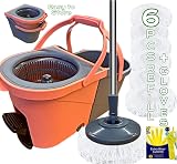SWISSPACK Revolving Spin Mop and Bucket Set Orange Grey with Extra Pads view 2