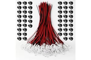 OWOFYDR 12V 5MM Pre Wired Led Light Emitting Diodes,White Micro Led Lights Diodes for Model Assortment Kit,9V-12 Volt led diode Mini Single Led Bulbs(White / 50 Pcs, 5MM)