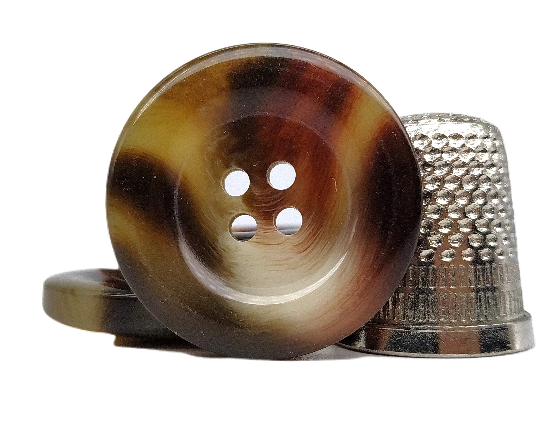 Brown Horn Imitation Buttons, 25 Units, Size 25 mm – Buttons for Jackets and Coats – Sewing Accesory – Made and Shipped from Spain