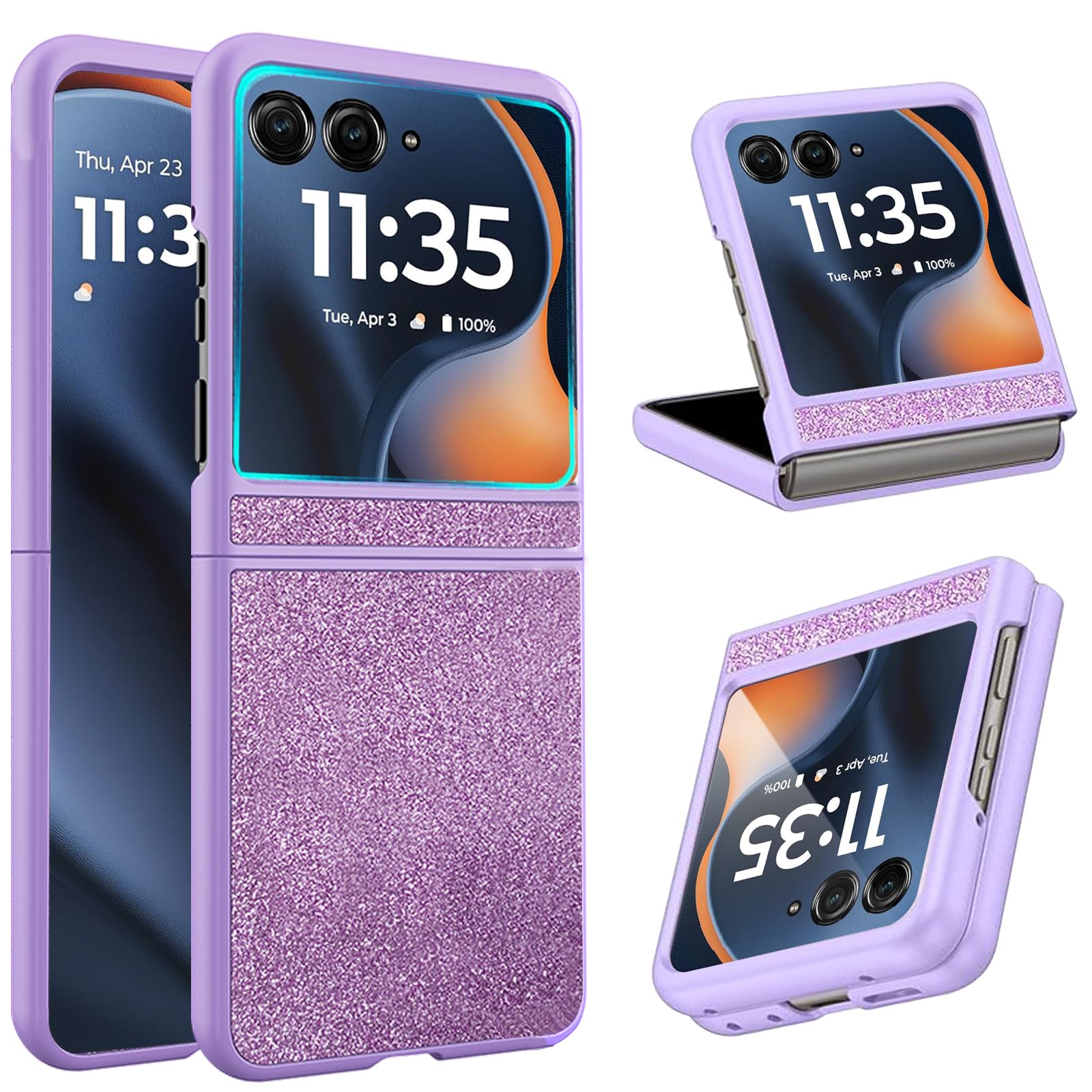 AFENGBOX Case for Motorola Razr 2025,Razr 2025 Phone Case with Built-in Screen Protector,Slim Thin Shockproof Protective Bumper Cover for Moto Razr 2025,Glitter Purple