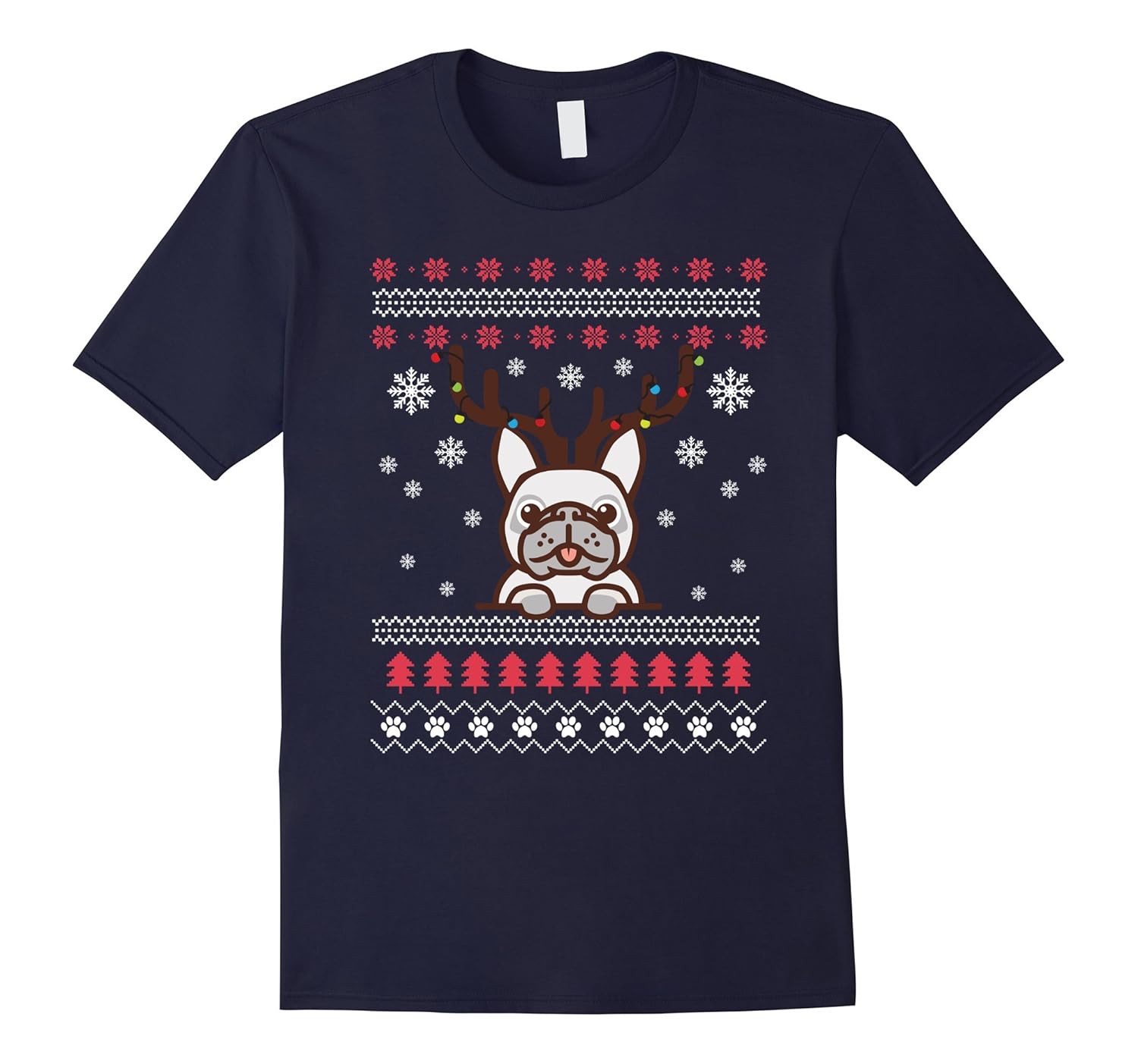 French Bulldog Christmas T Shirt Frenchie Reindeer Holiday-ANZ