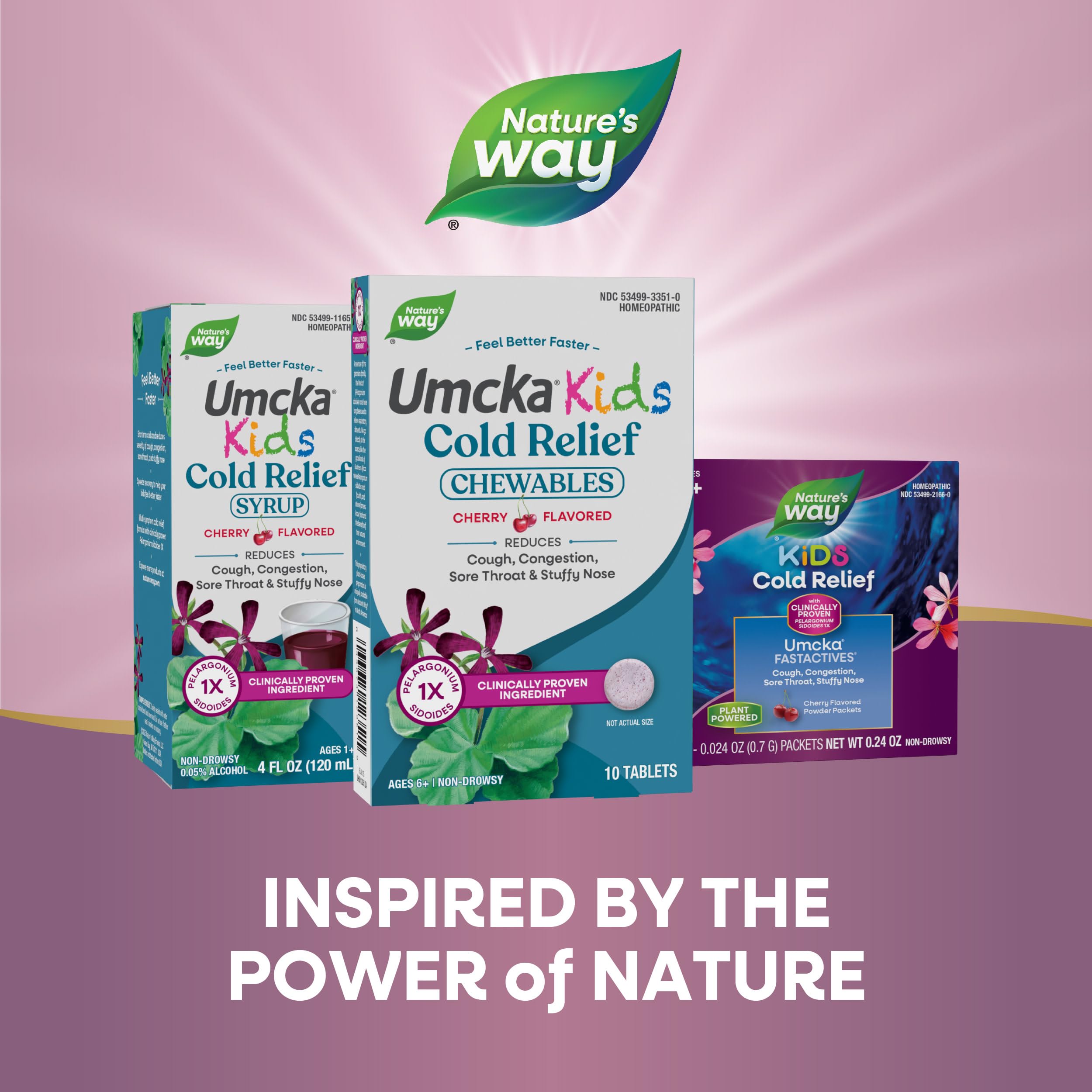 Nature's Way Kids Umcka Cold Relief Chewables, Ages 6+, Shortens Duration and Reduces Severity, Multi-Symptom Cold Remedy, Non-Drowsy, Cherry Flavored, 10 Tablets