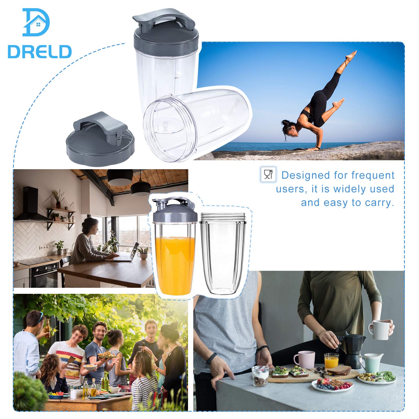 Blender Cup 24oz Cups with Flip Top To Go Lid, Compatible with Nutribullet 600W Pro 900W Blender Juicer (Pack of 2)