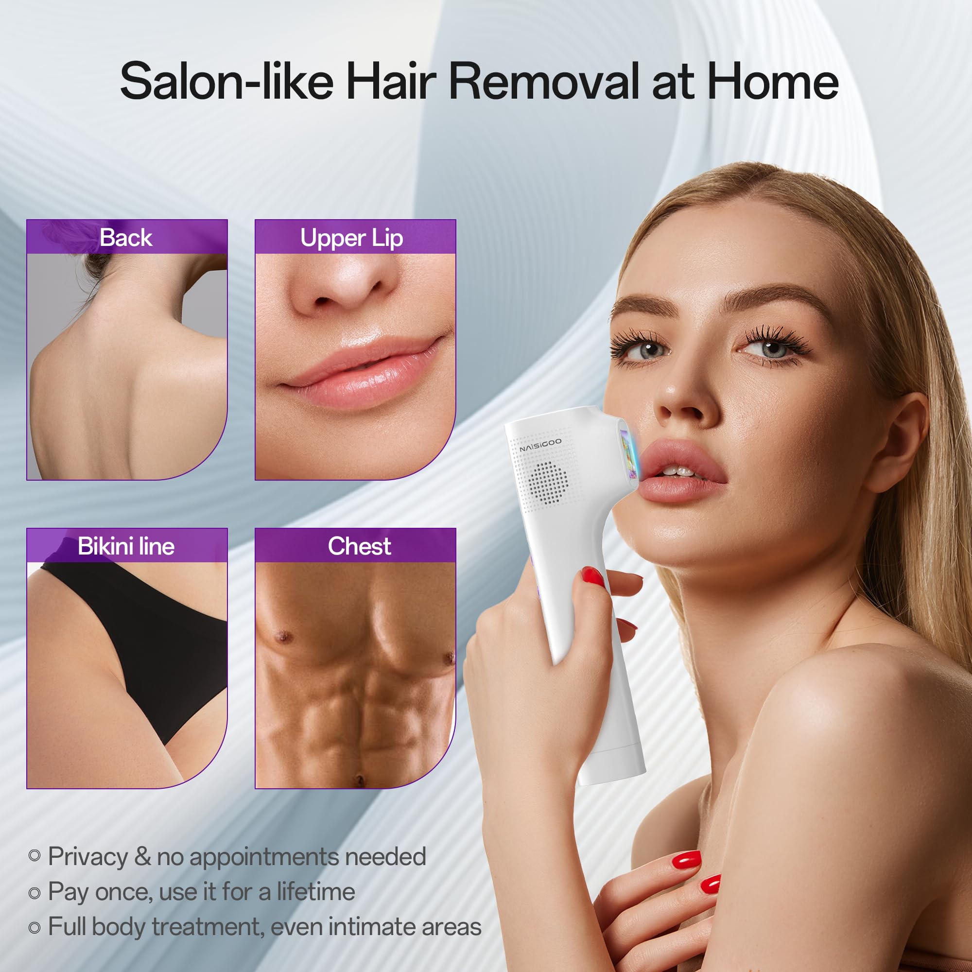 NAISIGOO Laser Hair Removal Device for Women & Men, at-Home Painless IPL Laser Hair Remover with 40°F Ice-Cooling Contact, Long-Lasting Lazer Hair Removal for Face, Legs, Armpits, Bikini Line
