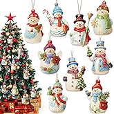 Menkxi 27 Pcs Snowman Decorations 2D Wooden Christmas Ornaments Set Snowman Figurines Decorations with 11.8 Inch Ropes for Christmas Tree Decorative Hanging Ornaments