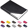 Padike Business Card Holder, Upgraded Leather Business Card Case Pocket Card Holders for Men or Women, Metal Slim Name Card Holder RFID Blocking Business Card Carrier with Magnetic Closure(Black)