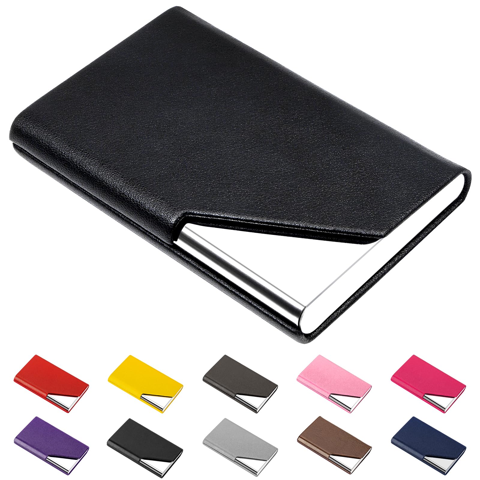 Padike Business Name Card Holder Luxury PU Leather & Stainless Steel Multi Card Case,Business Name Card Holder Wallet Credit Card ID Case/Holder for Men & Women (Black)