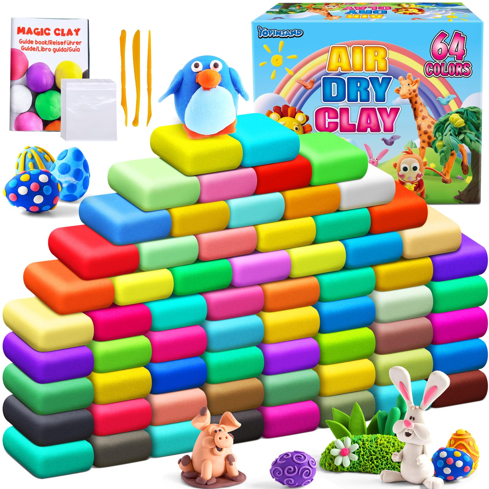 Air Dry Clay 64 Colors, Modeling Clay for Kids, DIY Molding Magic Clay, Gift for Kids — image 1