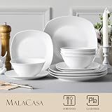 MALACASA Elisa 12-Piece Dinnerware Set for 4, Gray White Porcelain view 3