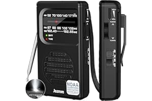JAZMM Pocket NOAA Weather Radio,Portable AM FM Battery Operated Radio with 3W Speaker,Transistor with Best Reception,Back Clip,Flashlight,Earphone Jack,Powered by 2 AA Battery for Emergency
