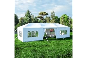 Acosure 10x30' Wedding Party Canopy Tent with 8 Removable Sidewalls,Outdoor Gazebo W/Ropes and Stakes,for Gardens,Patios,Beaches,Parties,Easy to Assemble,White