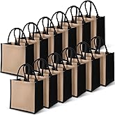 Shappy 10 Pack Burlap Tote Bag Set, Reusable Blank Jute Burlap Grocery Bag with Handle for Bridesmaid Gift Shopping DIY(Jute and Black)
