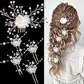 5Pcs Gold Wedding Bridal Hair Combs Pearl Hair Pins Clips Vintage Hair Headpiece Jewelry for Bridesmaids Brides Flower Hair Accessories