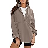 ANRABESS Sweatshirt for Women Oversized Casual Long Sleeve Side Slit Button Lapel Polo Pullover Tunic Tops 2025 Fall Outfits