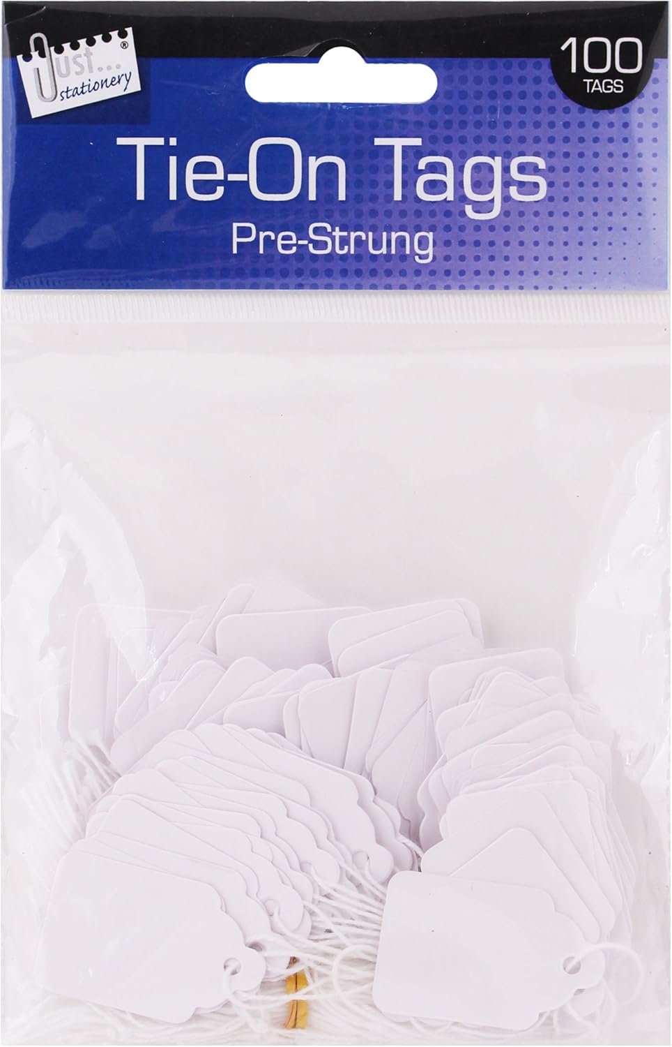 Just stationery 25 x 39 mm Pre Strung Tag (Pack of 100), White, 4258.0