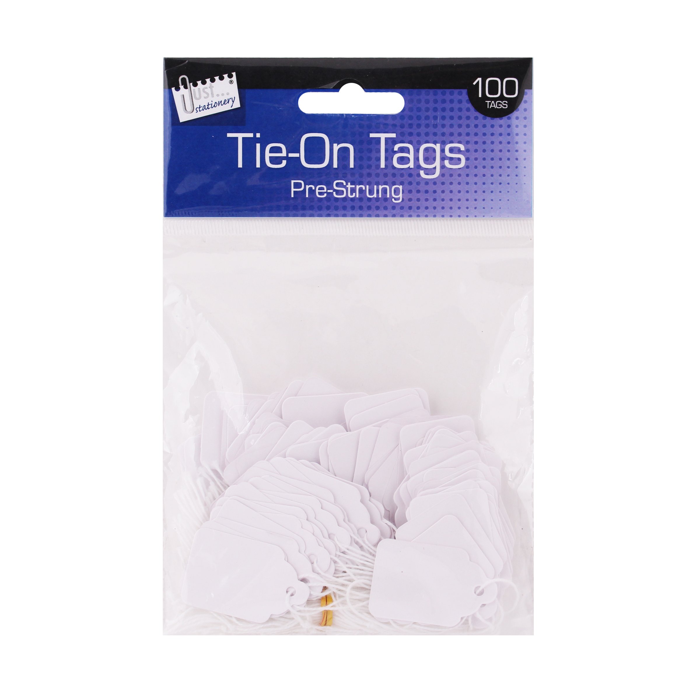 Just stationery 25 x 39 mm Pre Strung Tag (Pack of 100), White, 4258.0