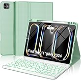 WINCHKING Keyboard Case for iPad Pro 11 inch (M4) 2024,7-Color Backlit Detachable Wireless Keyboard with Built-in Pencil Holder Precise Cutout Slim Case for iPad Pro 11",Light Green