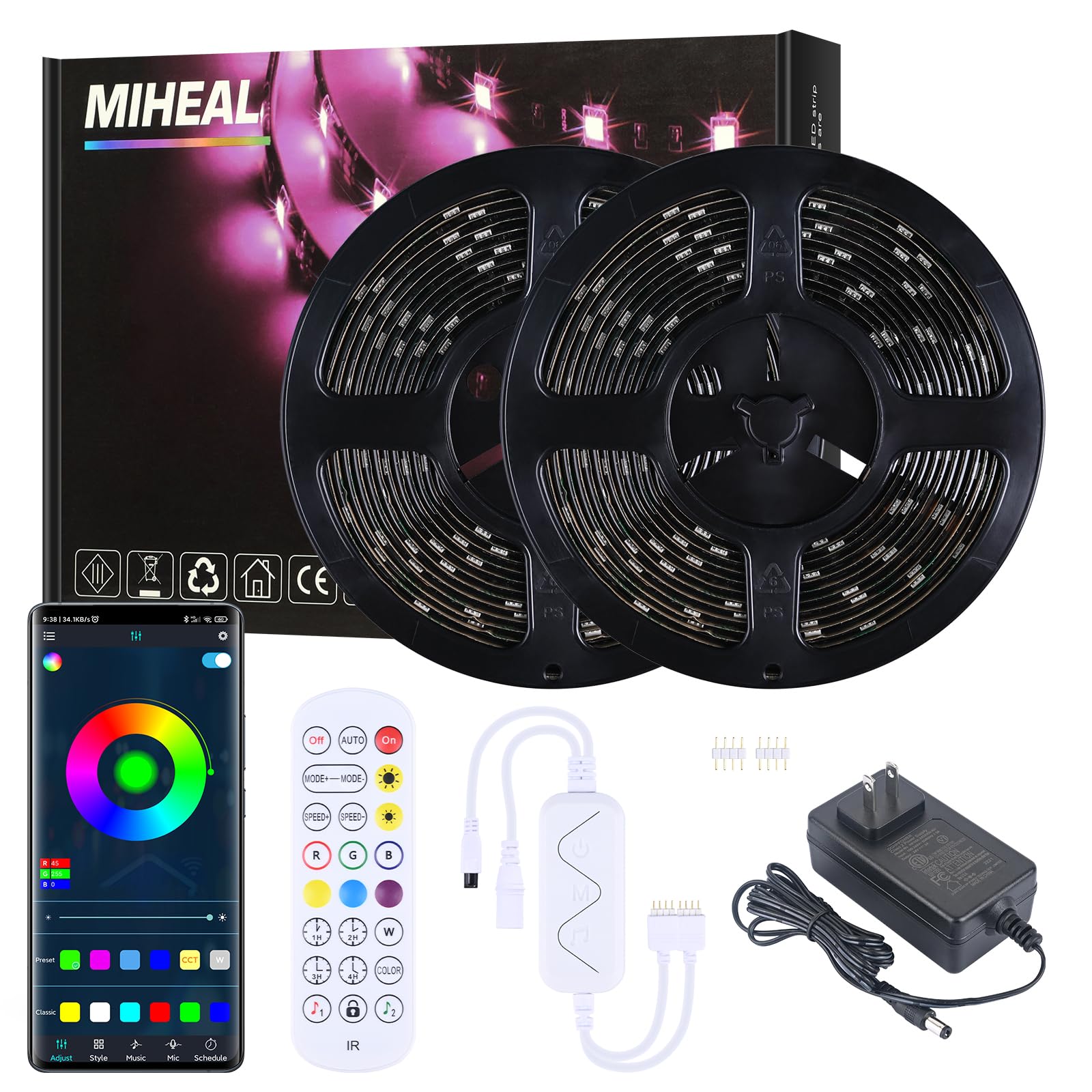 Photo 1 of MIHEAL Led Strip Lights Kit 32.8 Ft 10m 300leds Waterproof 5050 SMD RGB LED Flexible Lights with 24key RF Controller and Power Supply for Home,Kitchen,Trucks,Sitting Room and Bedroom Decoration.