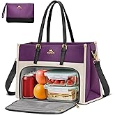 MATEIN Lunch Tote Bag for Women, 15.6 Inch PU Leather Laptop Briefcase with Insulated Lunch Compartment, Large Capacity Professional Computer Work Handbag with Purse for Office Nurse Teacher, 2 Sets