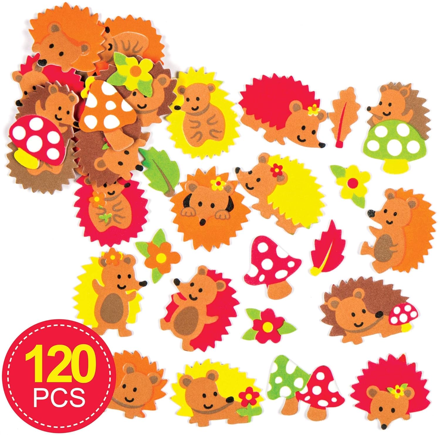 Baker Ross AC105 Hedgehog Foam Stickers (Pack of 120), Asst Colours, 2.5-4.5 cm - Image 3