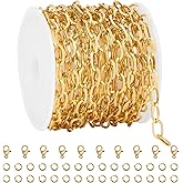 UMAOKANG 3 Meters 18K Real Gold Plated Stainless Steel Chain for Jewelry Making Oval Link Chains Bulk on Spool