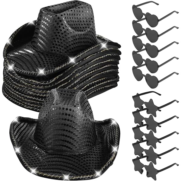 Lnrueg 20 PCS Cowboy Cowgirl LED Flashing Light Hats Glasses  display picture 3