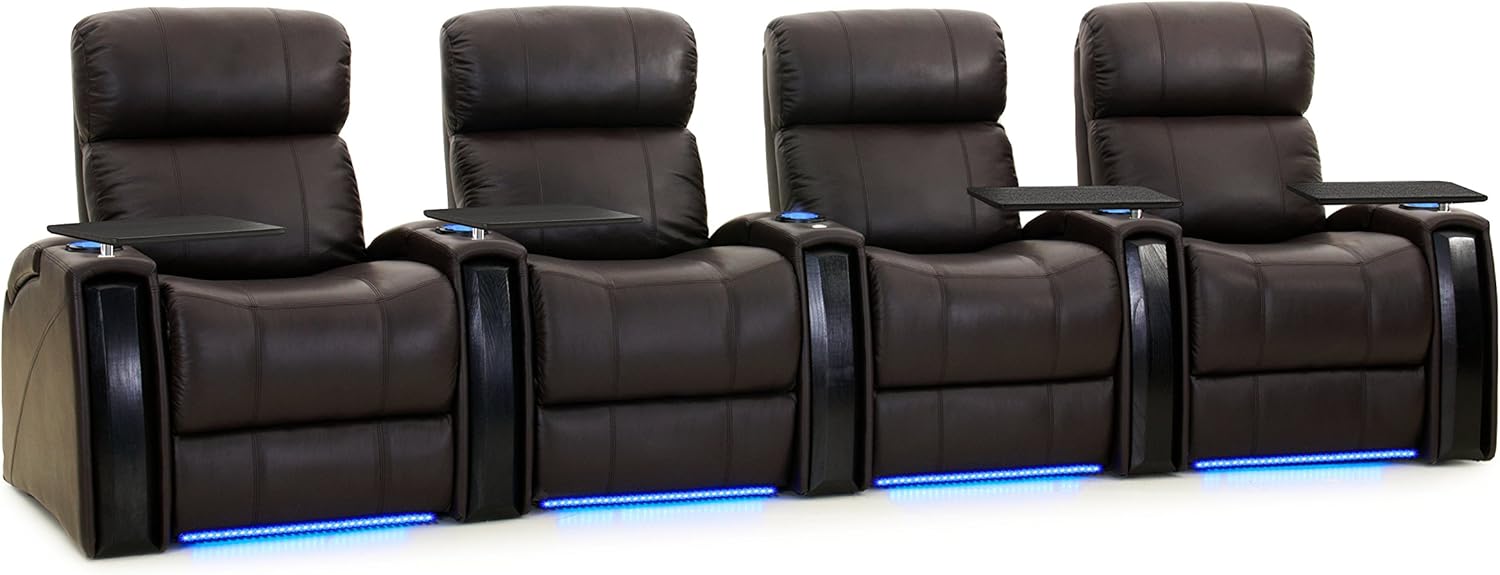 Octane Seating Nitro XL750 Home Theater Room Furniture - Brown Top Grain Leather - Power Recline - Row 4 Chairs - Lights - Storage Arms: Furniture & Decor