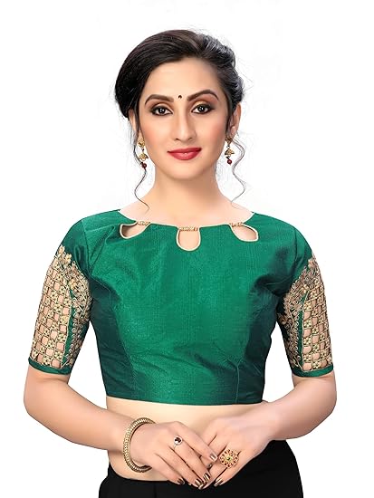 Women's Embroidered Multi Phantom Silk Blouse With Round Neck (BL-20053)_Free_Size