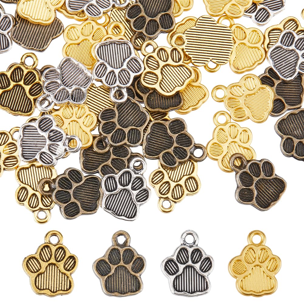 SUNNYCLUE 1 Box 80Pcs 4 Colors Dog Charm Paw Charms Bulk Silver Cute Pet Small Toes Animal Paws Print Charm for jewellery Making Charms Supplies DIY Necklace Bracelet Earrings Keychain Craft Adult