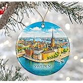 Sweden Watercolor Ornament - Ceramic Christmas Keepsake - Honeymoon Anniversary - Travel Souvenir - Housewarming Present - Gift for Sweden Lover Printed on Both Sides