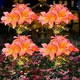 Neporal Solar Flowers Outdoor Waterproof Rhododendron, Garden Solar Lights Decorative 4PK 7-Stem, 2 Decor Lighting Modes, Solar Powered Garden Decor, Solar Yard Decor (Pink)