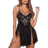 Avidlove Sexy Lingerie for Women Lace Babydoll Strap Chemise Nightgown V Neck Sleepwear Mesh Side Slit Nighty