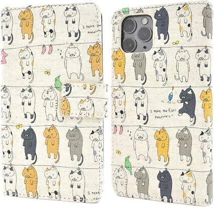 Amazon Iphone 11 Pro ケース 手帳型 猫 カバー 日本製 綿 麻 リネン混合 生地 干されている シュール で かわいい 洗濯 ネコ 手帳型ケース ベージュ プラタ ケース カバー