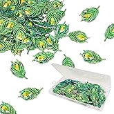 50 Pcs 38mm Feather Resin Accessories Flatback Rhinestone,for Tumblers, Bottles, Clothing DIY Accessories Craft Decoration (Green)