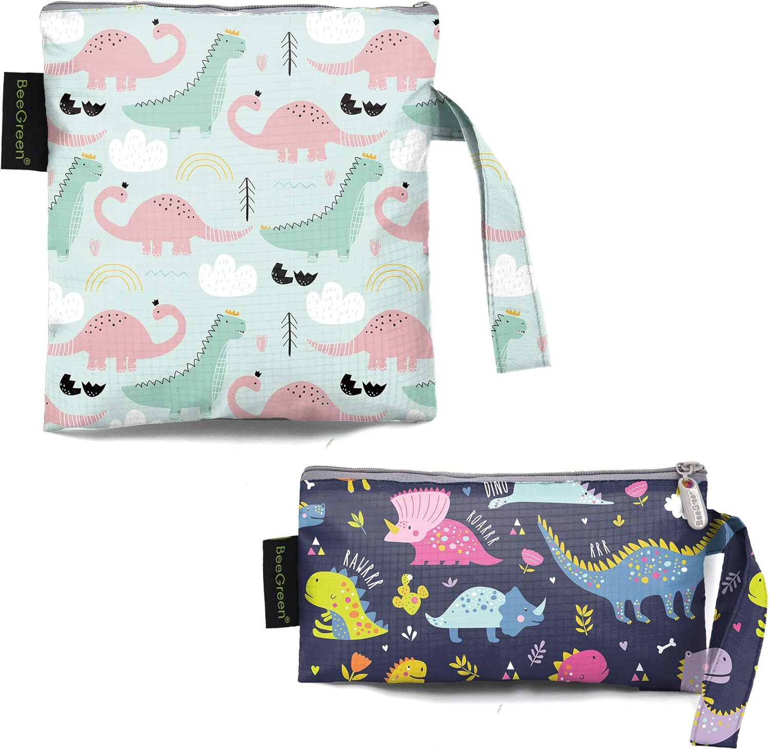 Reusable Sandwich Bags with Dinosaur Food-Grade PEVA Lining Nylon Washable BPA Free Small and Medium Snack Bags for Handmade Food, Snacks, Fruits Unisex Snacks Bags, 2 Styles