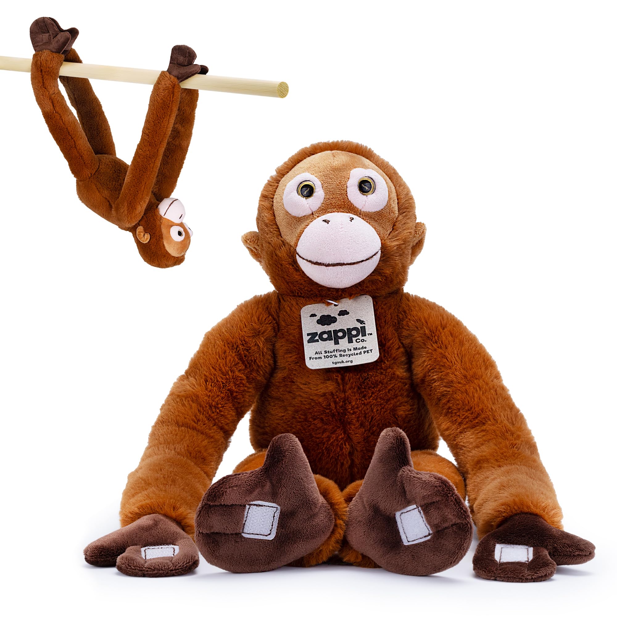 Zappi Co Plush Hanging Baby Orangutan Monkey with Velcro on Paws and Feet - Soft Plush Toy, Red Ape - For Kids Boys Girls Cuddly Plush Toy - Perfect Cuddly Gift for Kid - 46 cm Long — image 1