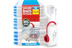 VMstr Vacuum Storage Bags for Travel, 12 Pack Carry-on Size for Luggage Compression Packing, Space Saver with High Pressure Electric Pump