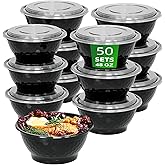 Apsic Meal Prep Bowls Containers, 50 Sets 48oz (100-Piece) Plastic Bowls with Lids for Soup Salad, Disposable To Go Food Storage Container, Round Lunch Box, BPA Free, Microwave/Dishwasher/Freezer Safe
