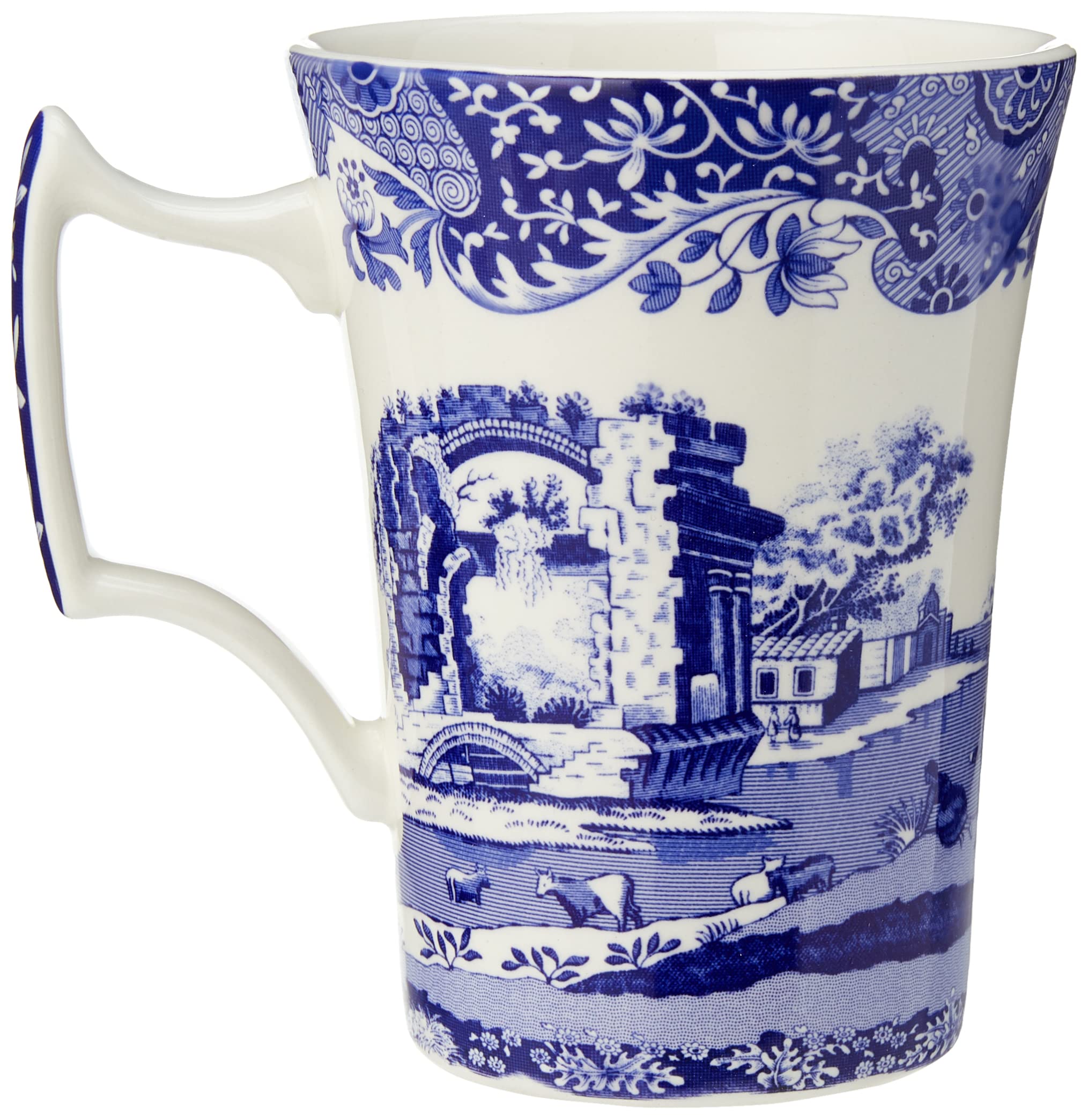 Spode x Blue Italian Set of 4 Cottage Style Mugs - Durable Earthenware, Made in England, Signature Blue and White Design, Microwave & Dishwasher Safe, Suitable for Tea, Coffee