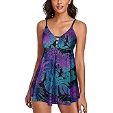 Omichic Womens Tummy Control Swimderss Two Piece Tankini Swimsuits Bikini Bathing Suits Tank Top with Boyshorts Swimwear