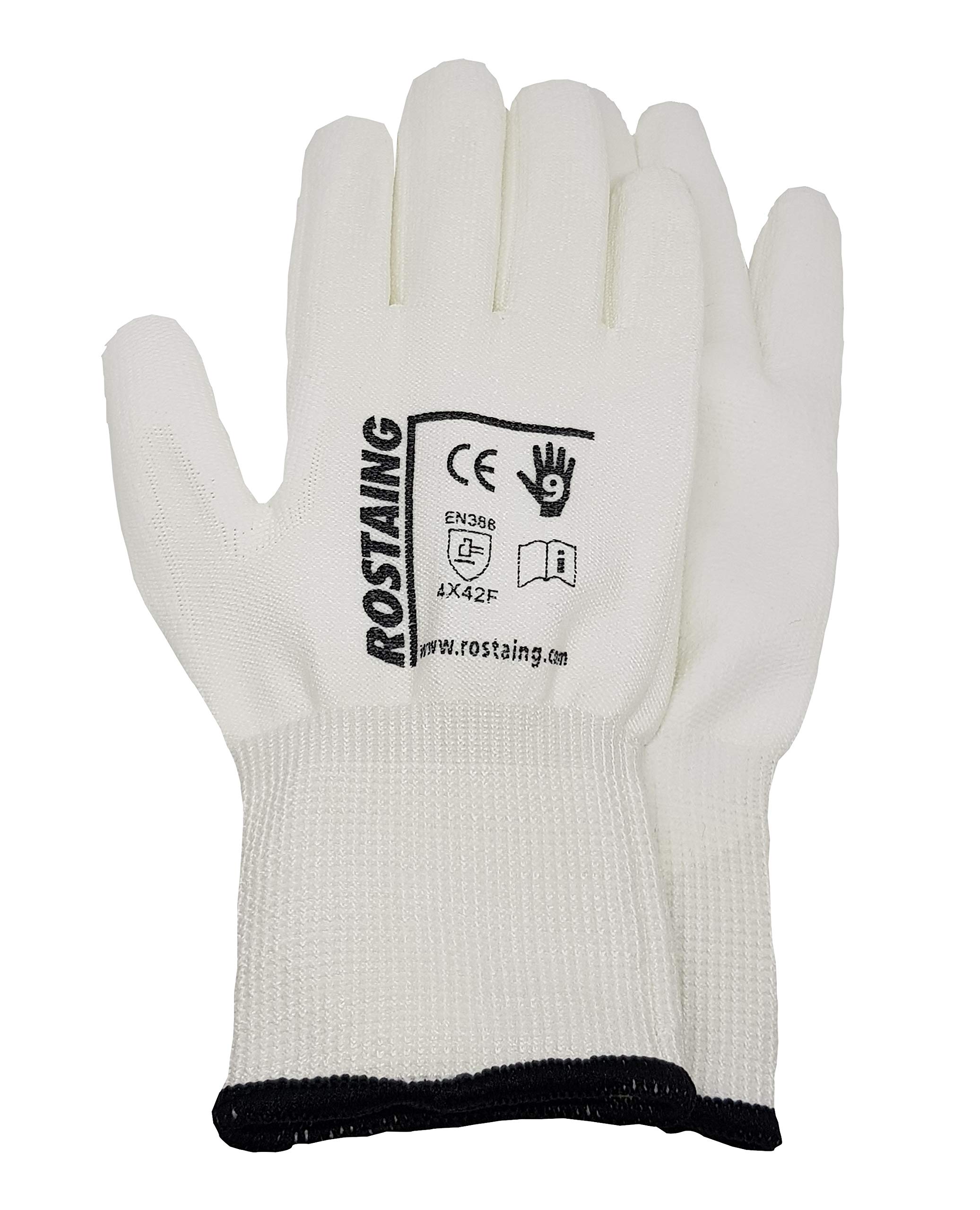 Rostaing Whitetactil Maximum Cut Protection Level F Gloves - White, 8/ M