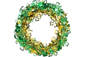 LOAVER 75 Ft St. Patrick's Day Shamrock Wire Wreath Tinsel Garland,3 Rolls Hollowed Metallic Twist Garland Irish Festive Clover Wreath for St. Patrick's Day Party Wall Crafts Decoration(Green & Gold)